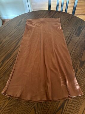 Quince 100% Washable Silk Midi Skirt in Warm Brown